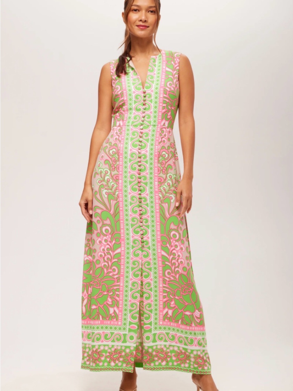 Trina Turk Pink and Green Printed Maxi Dress